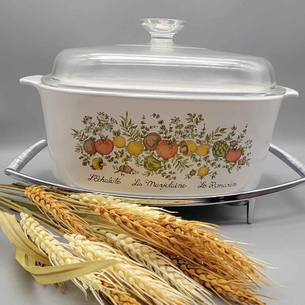 Vintage Corning Ware Spice of Life 5 Quart Square Casserole Dish with glass lid